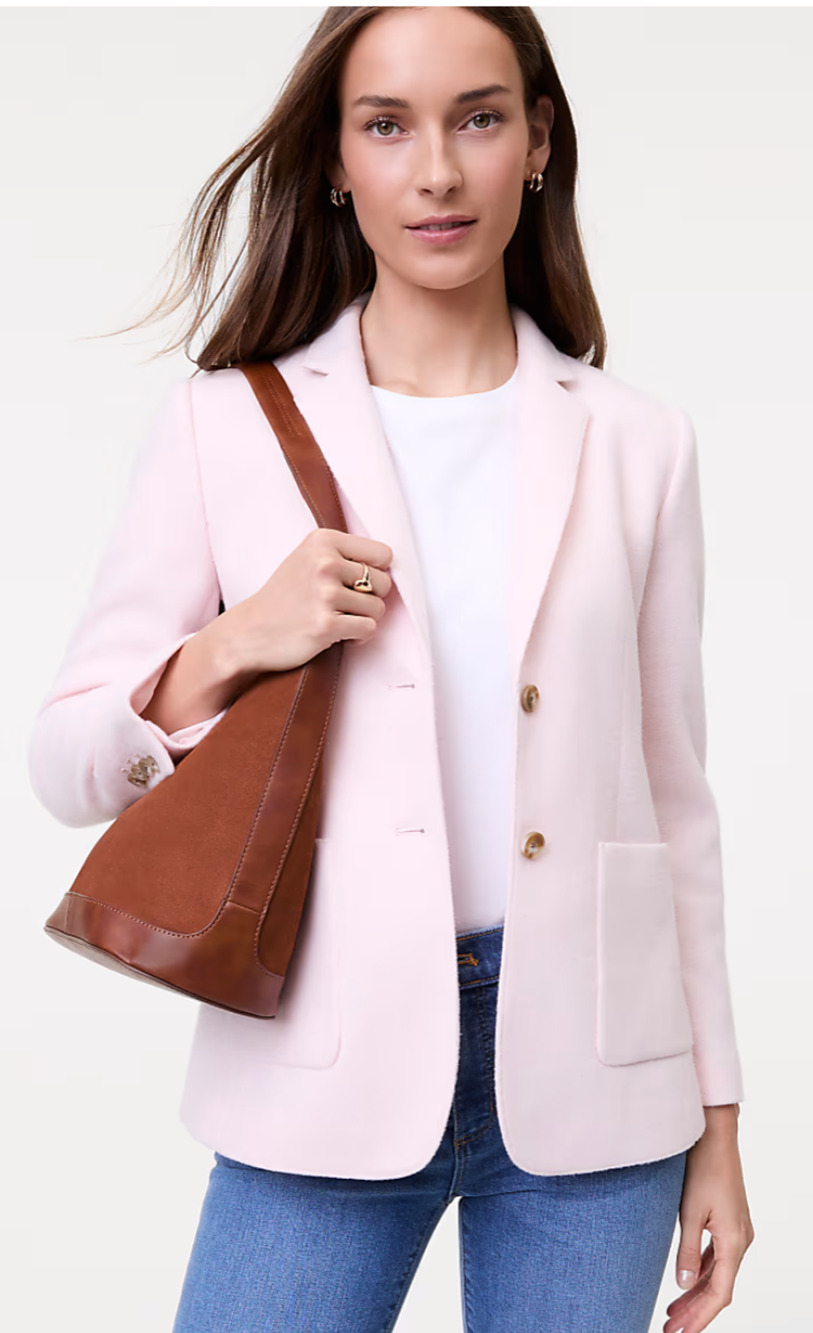NEW ANN TAYLOR WEEKEND BLUSH HAZE PINK GREENWICH BRUSHED KNIT BLAZER JACKET SZ 4
